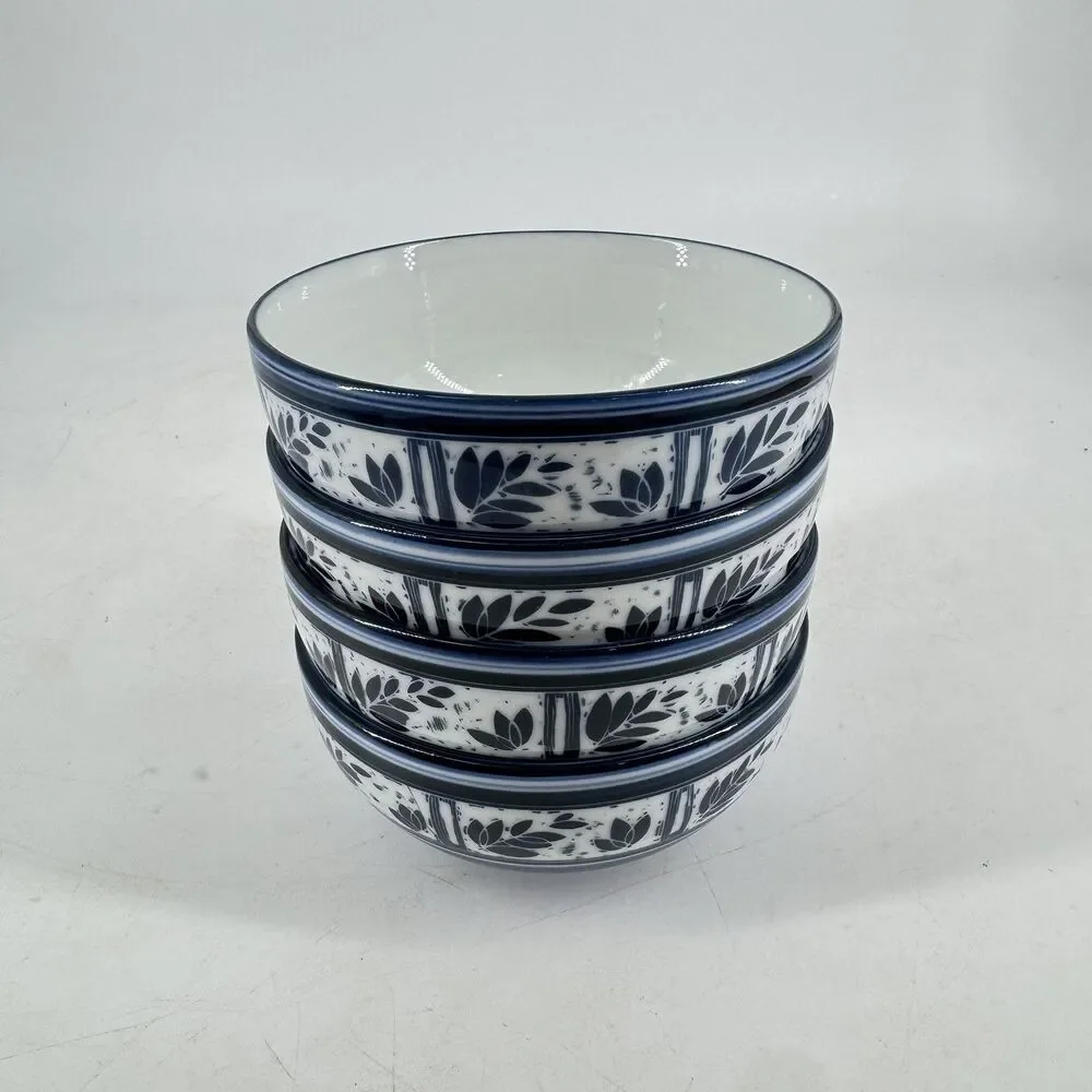 Dansk Ceylon Cereal Bowls 5 1/8” Set of 4 Blue White KW/NR Japan Vintage